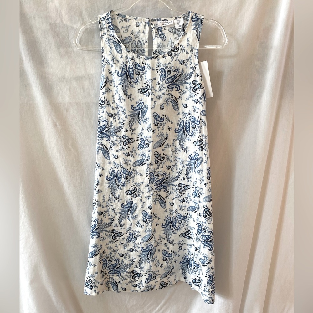 Lucky Brand White and Blue Paisley Mini Dress